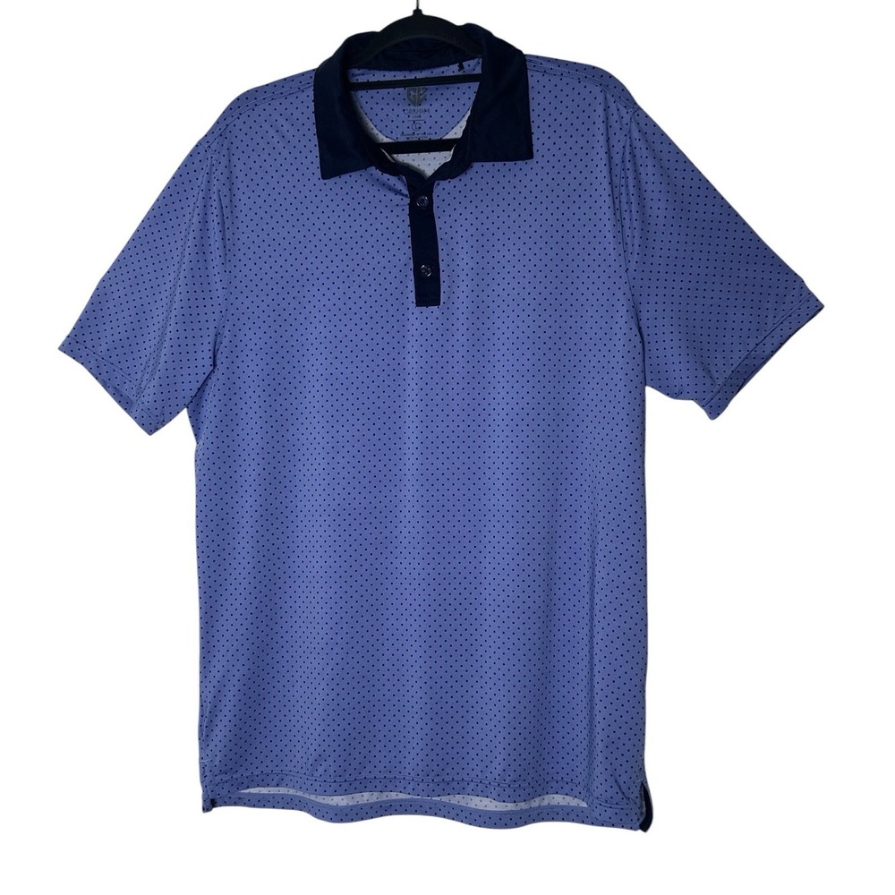 Graham Luxe Polo Golf Shirt Mens‎ Large Blue Polka Dot Performance Blend Stretch